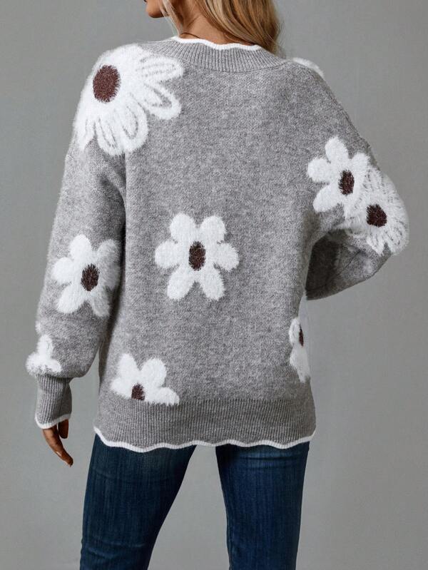 Thea | Pulover floral elegant cu un decolteu in V
