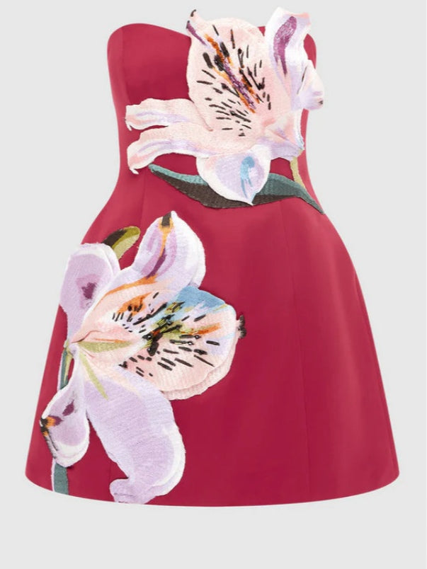 Rochie mini cu top cada brodat floral