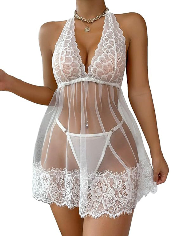 Amy™ | Rochie Babydoll cu Bretele din Dantelă și Funda