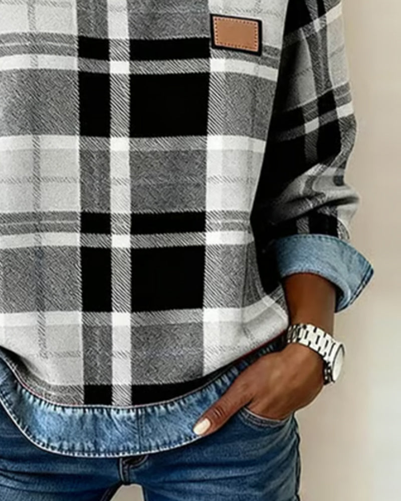 Erica – Hanorac din flannel pentru femei cu detalii din denim