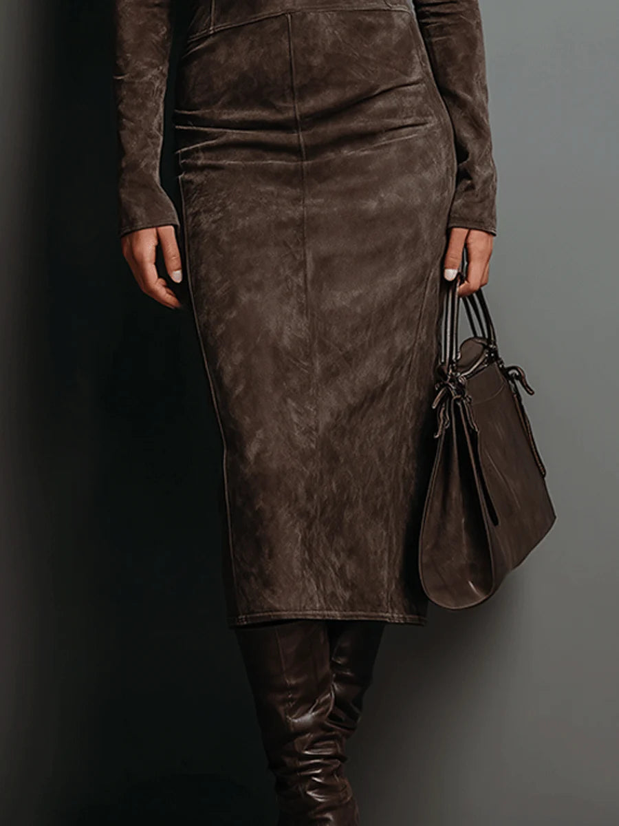Susana | Rochie midi lungă maro