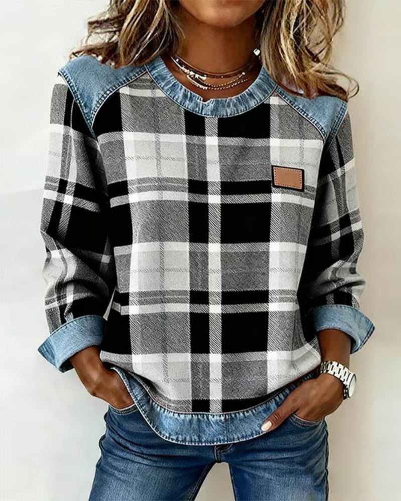 Erica – Hanorac din flannel pentru femei cu detalii din denim