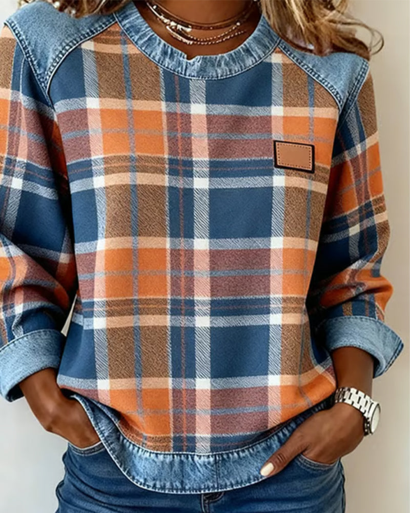 Erica – Hanorac din flannel pentru femei cu detalii din denim