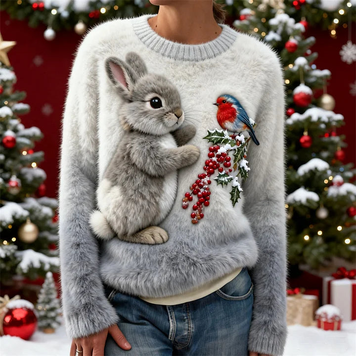 Holly | Pulover Pluș cu Iepurăș de Sărbători