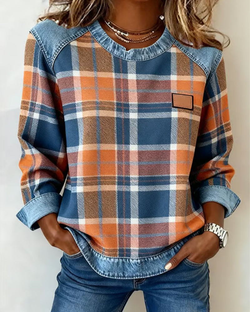 Erica – Hanorac din flannel pentru femei cu detalii din denim