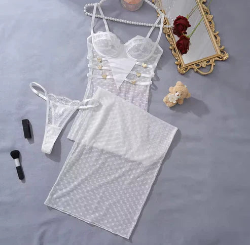 Léna™ | Set Lenjerie Inimă din Plasă 