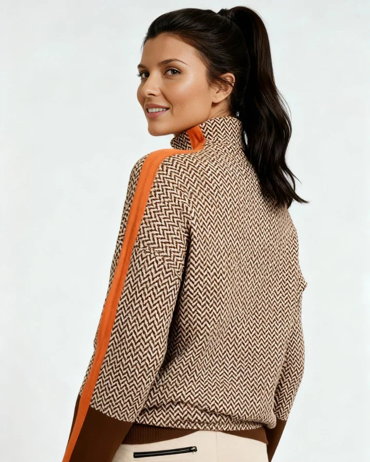 Lucia | Pulover cu guler înalt și dungi contrastante