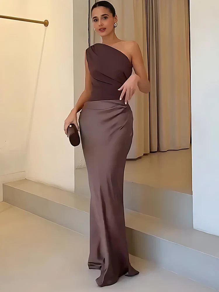 Sofia | Rochie Maxi din Satin cu Un Umăr