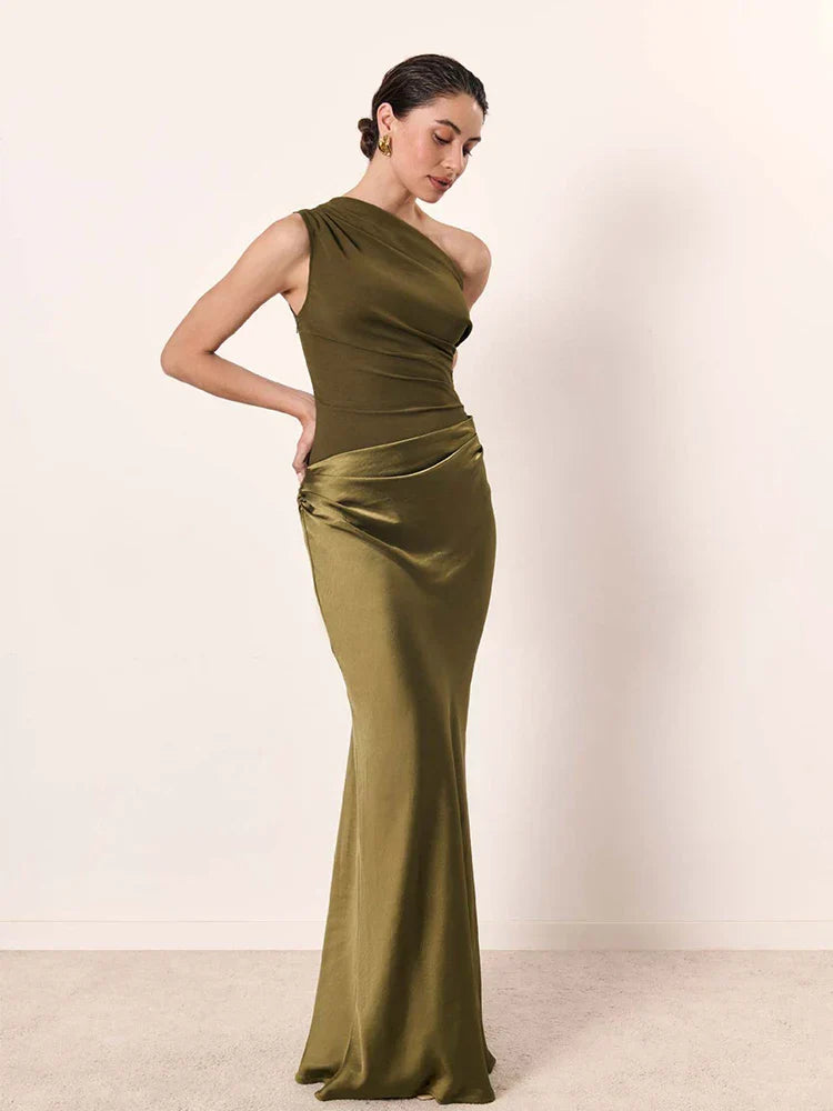 Sofia | Rochie Maxi din Satin cu Un Umăr