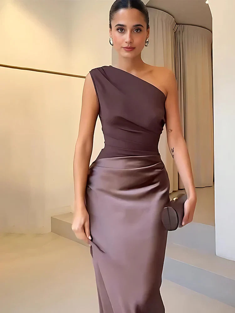 Sofia | Rochie Maxi din Satin cu Un Umăr