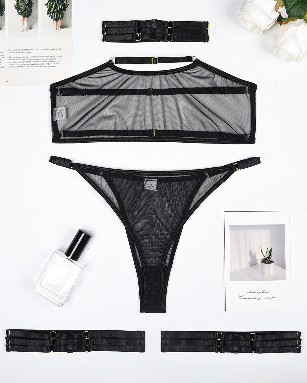 Eline™ | Set de Lenjerie din Mesh Transparent 4 Piese cu Sutien &amp; Funda
