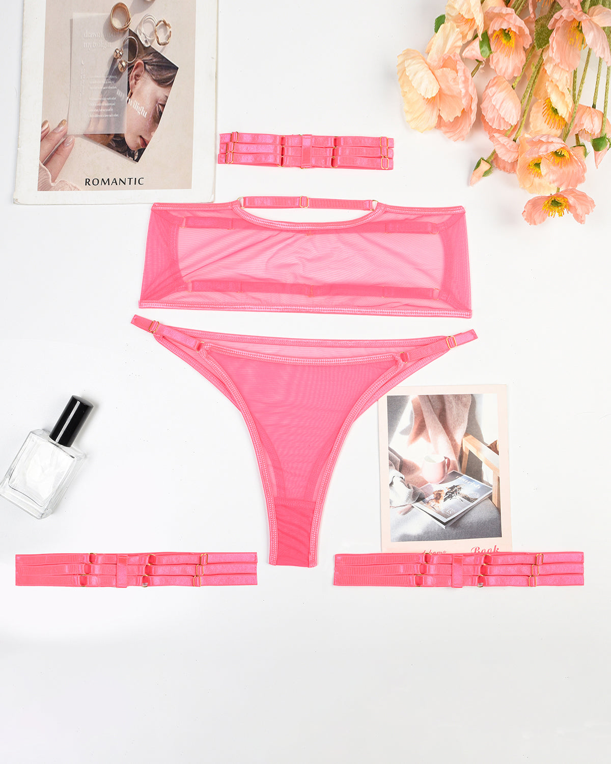 Eline™ | Set de Lenjerie din Mesh Transparent 4 Piese cu Sutien &amp; Funda