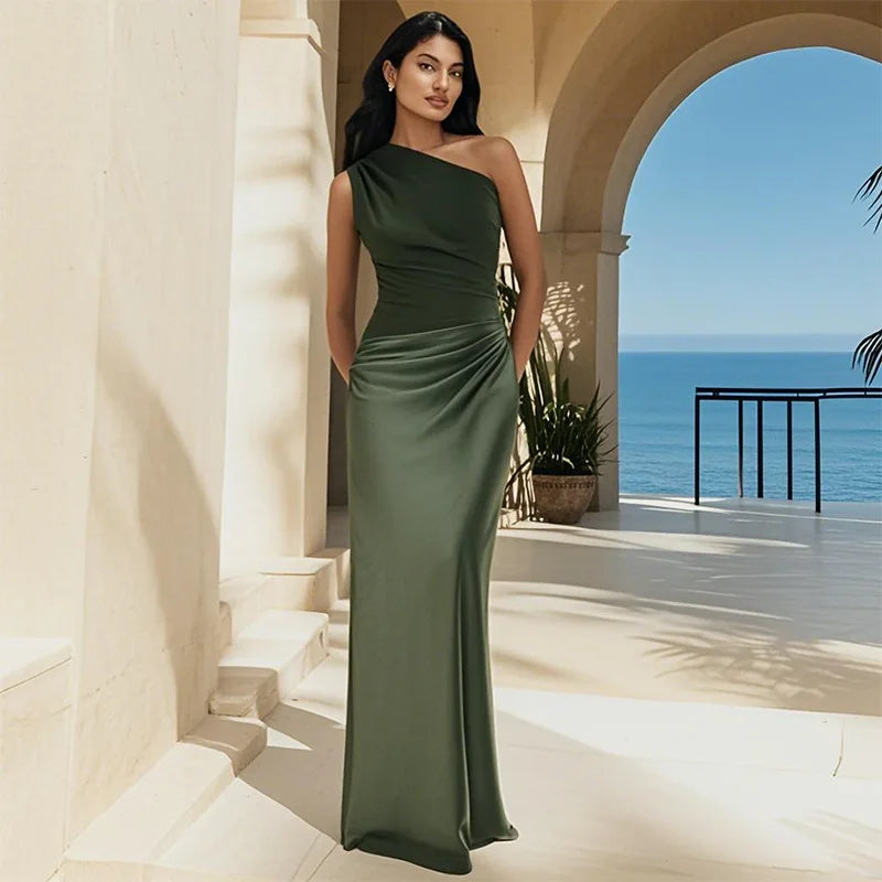 Sofia | Rochie Maxi din Satin cu Un Umăr