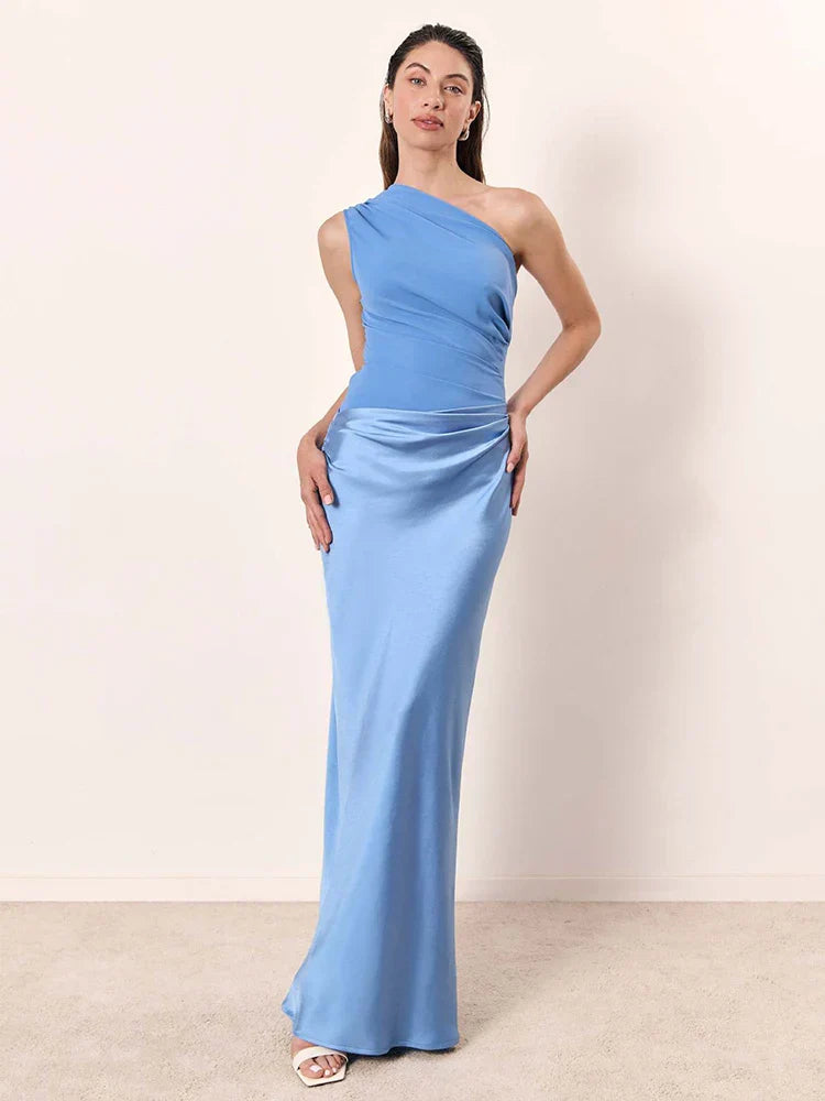 Sofia | Rochie Maxi din Satin cu Un Umăr