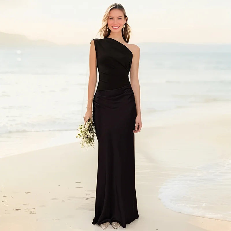 Sofia | Rochie Maxi din Satin cu Un Umăr