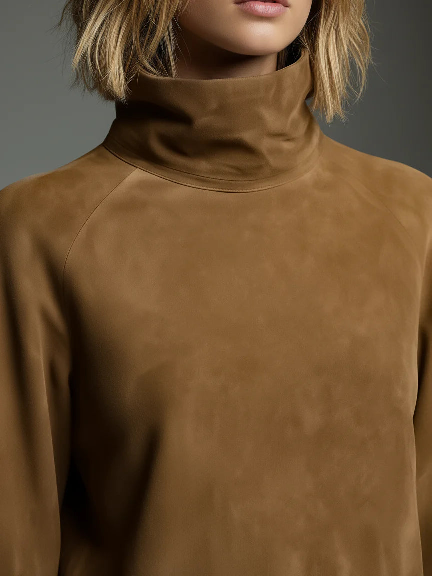 Sara | Rochie mini lejeră din suede cu guler înalt
