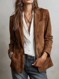 Viola – Jachetă vintage din suede cu cusături contrastante