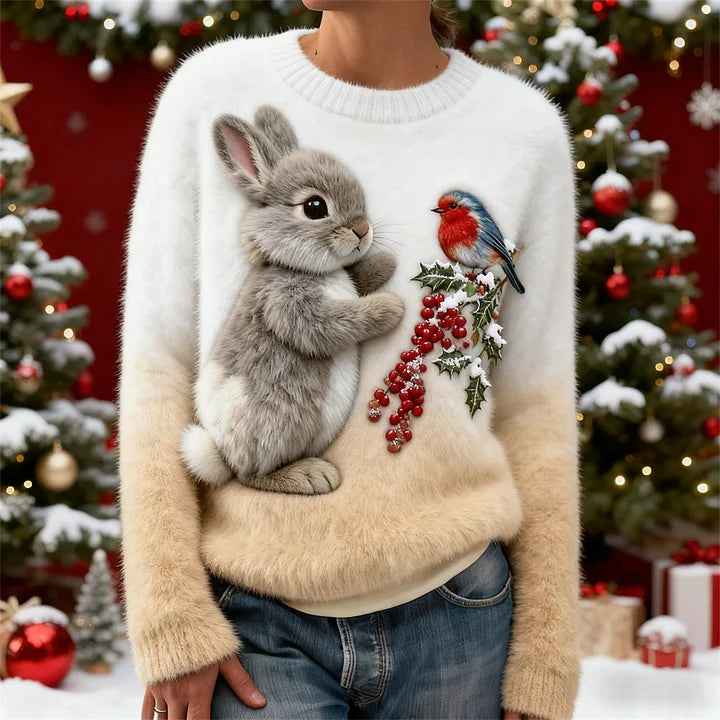Holly | Pulover Pluș cu Iepurăș de Sărbători