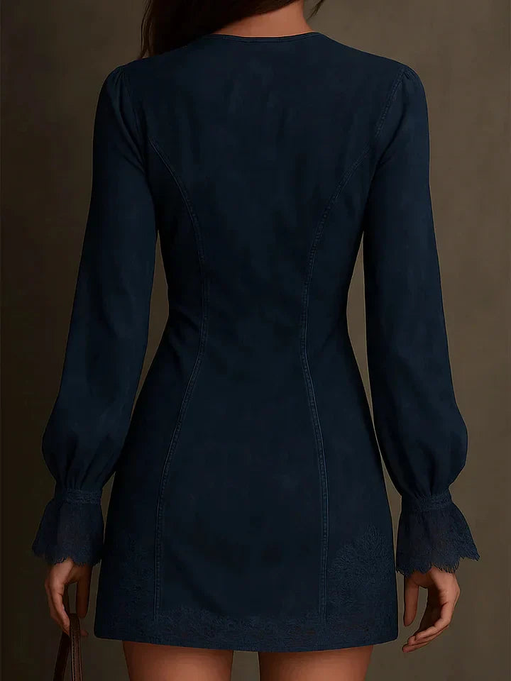 Delphine – Rochie mini din velur cu dantelă