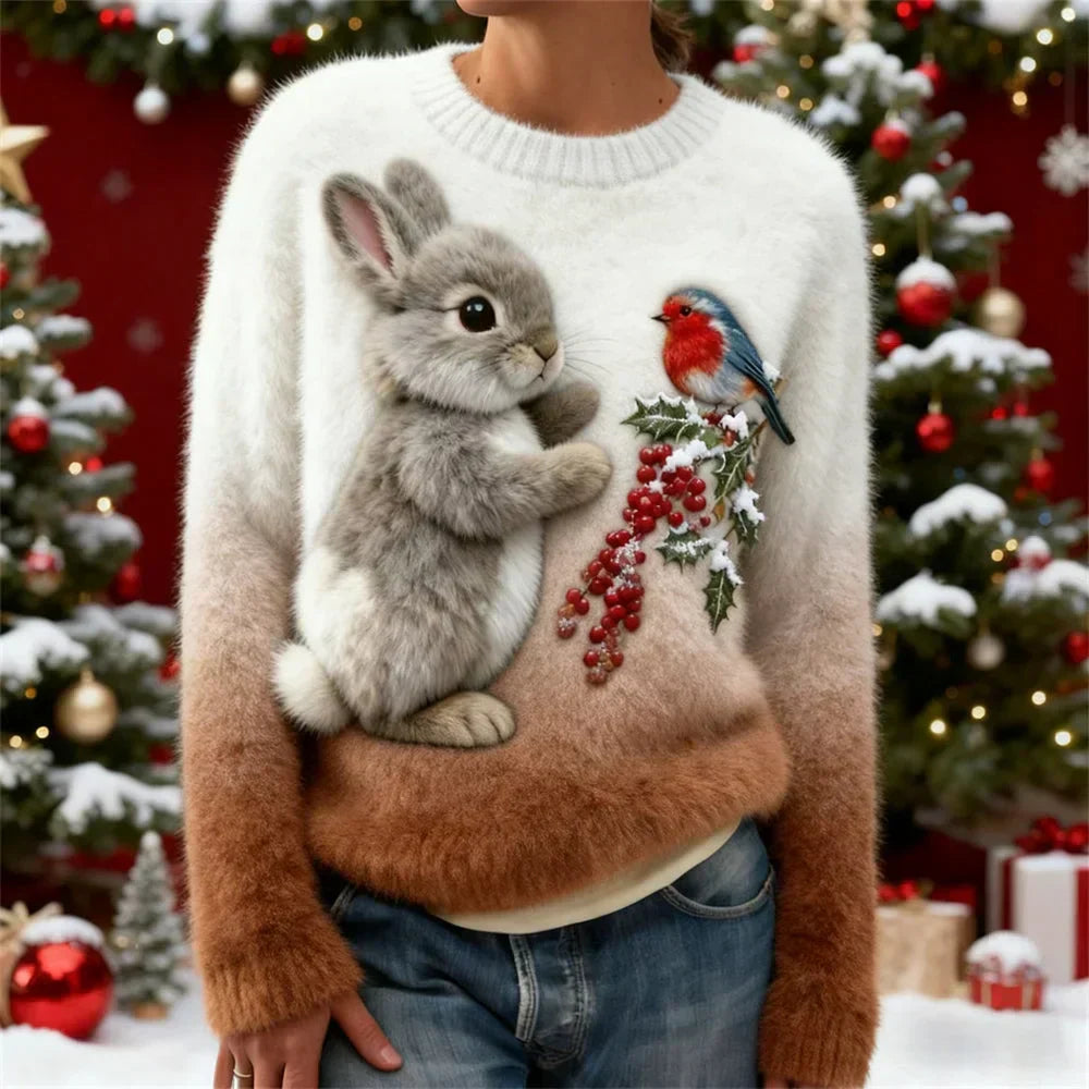Holly | Pulover Pluș cu Iepurăș de Sărbători