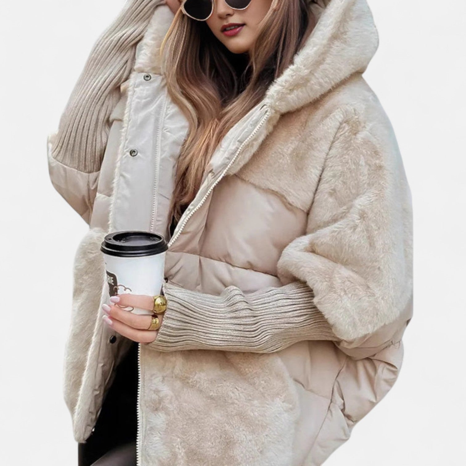Gabriela - Jachetă Puffer Oversized cu Glugă și Patchwork